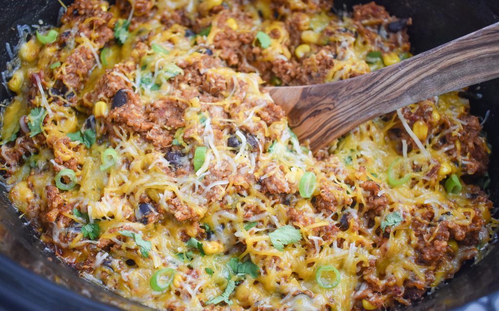LowFODMAP SlowCooker Chicken Enchilada Quinoa Casserole; Glutenfree