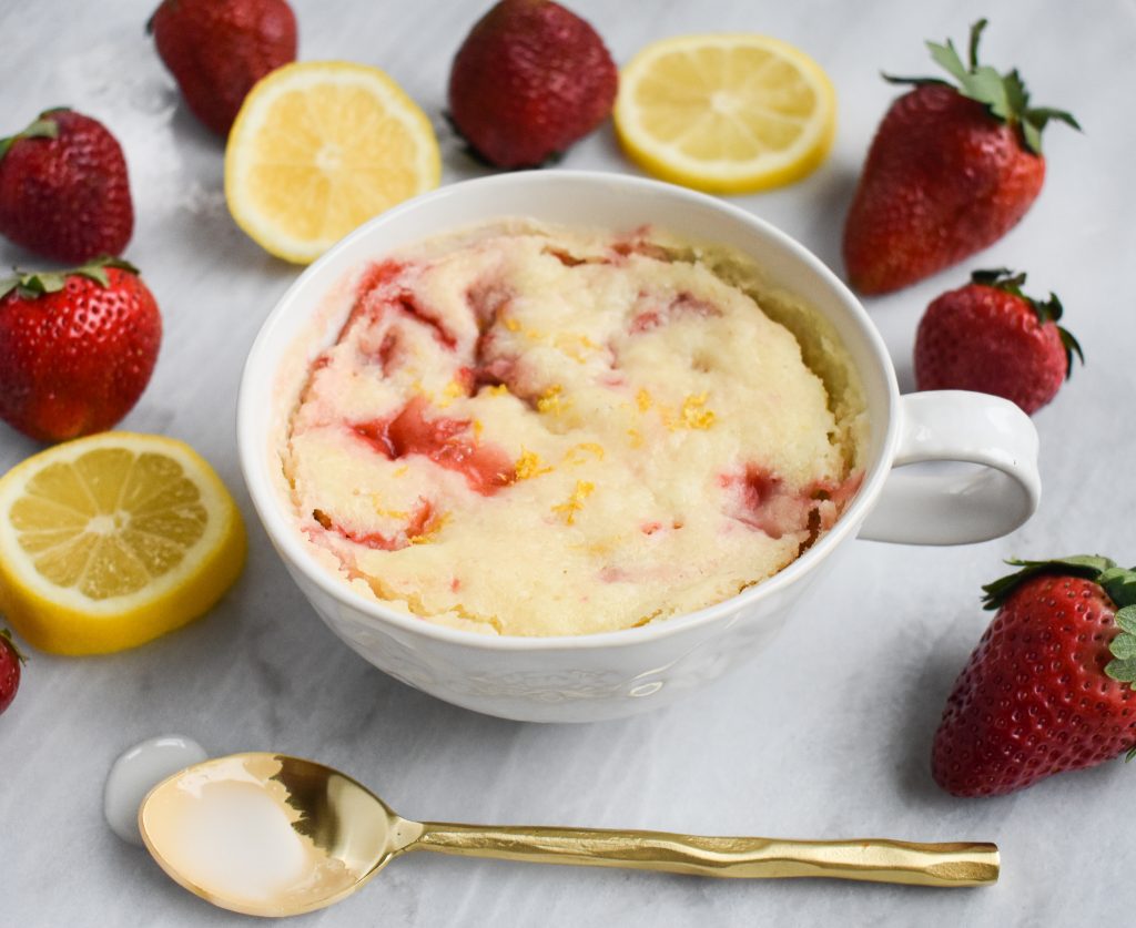 LowFODMAP Lemon Strawberry Mug Cake with Lemon Glaze; Glutenfree
