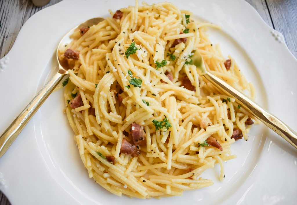LowFODMAP 30Minute Spaghetti Alla Carbonara; Glutenfree Rachel