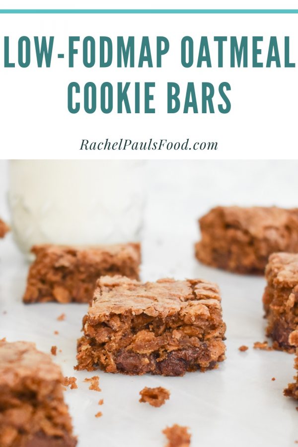 LowFODMAP ChaiSpiced Oatmeal Chocolate Chip Cookie Bars; Glutenfree