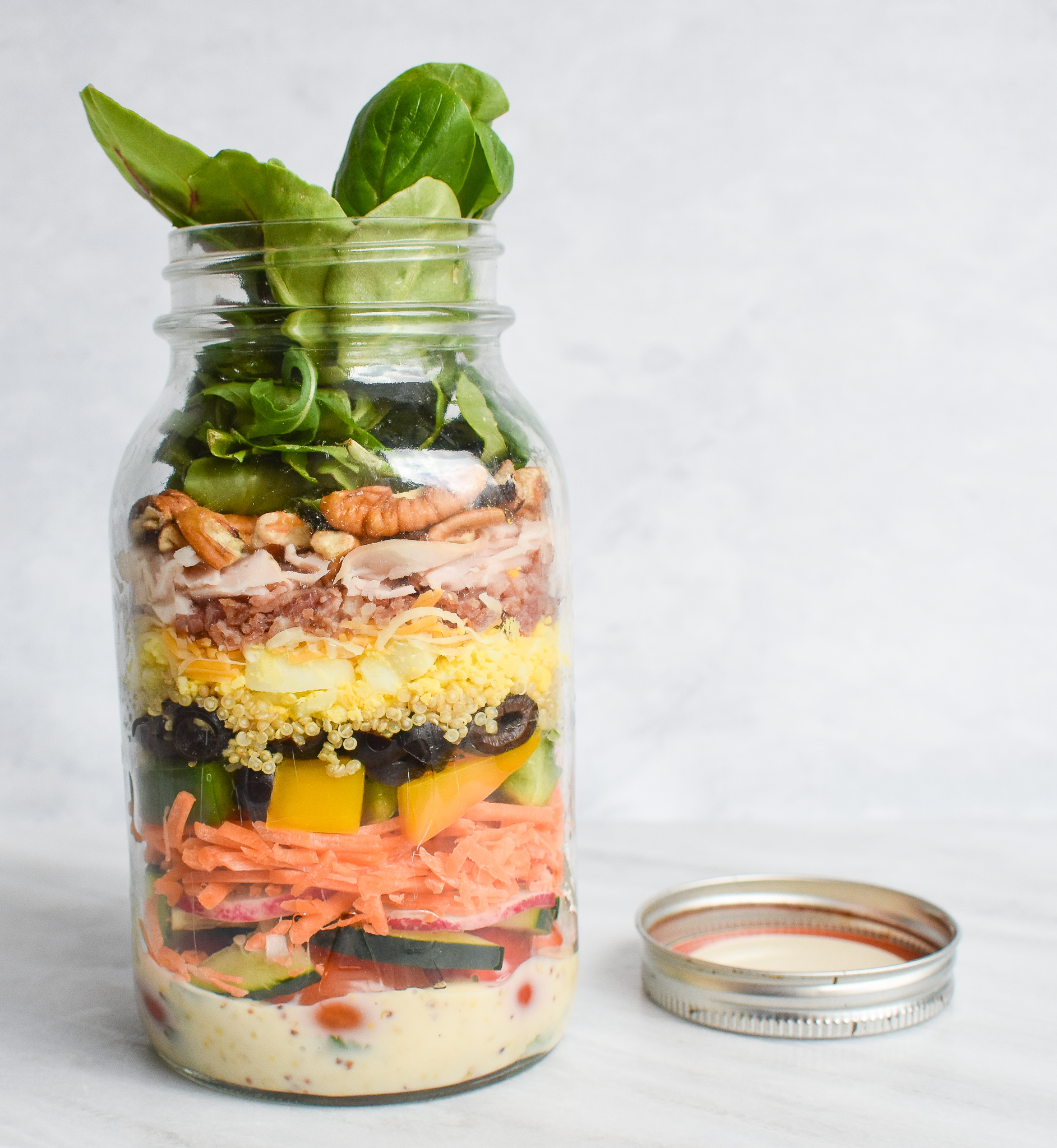 Thai Chicken Mason Jar Salad with Spicy Peanut Dressing