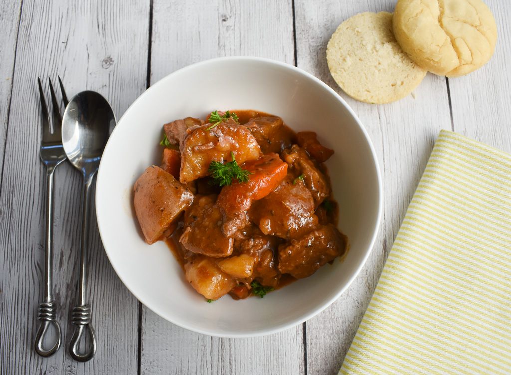 low fodmap beef stew in bowl