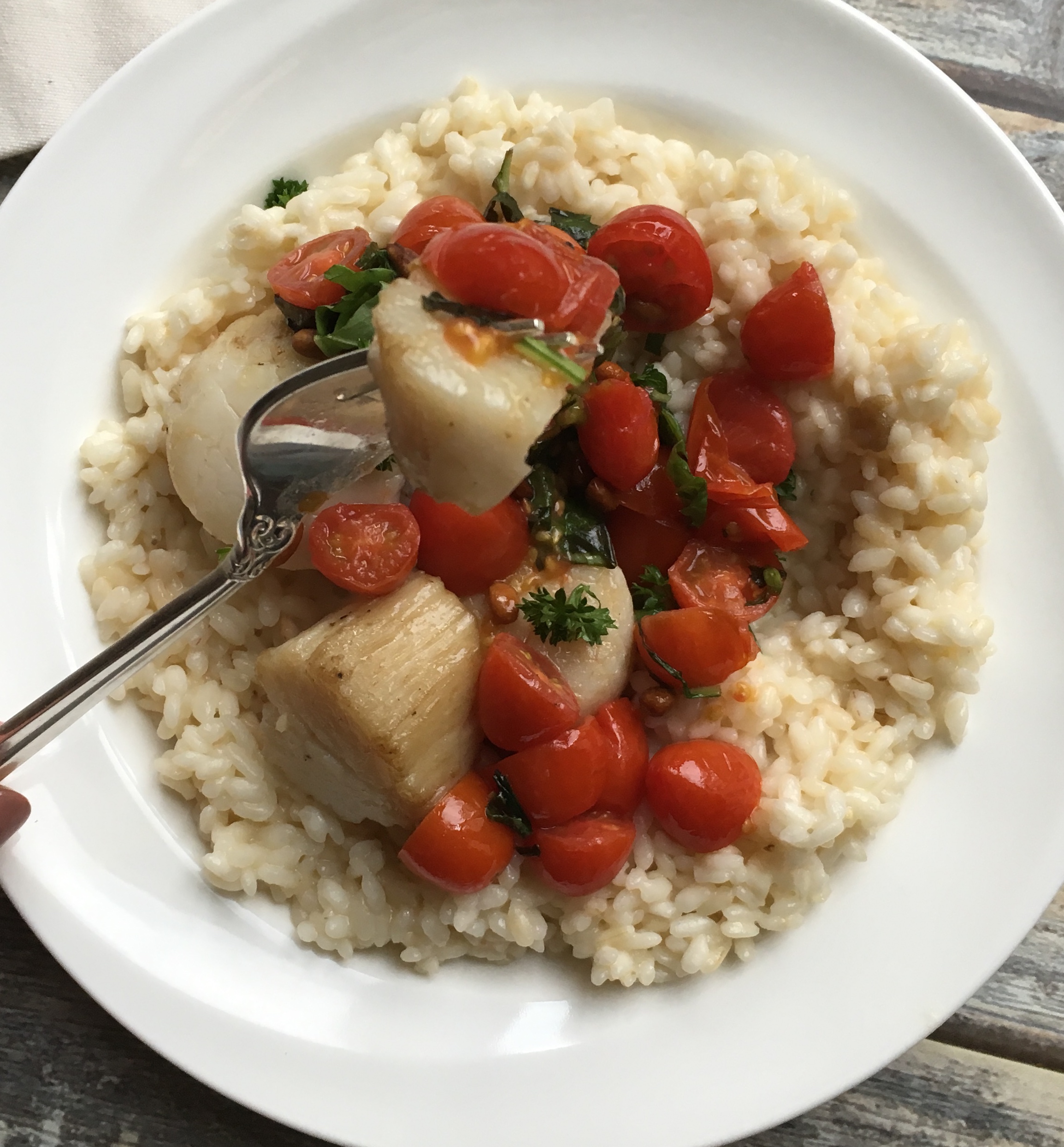 LowFODMAP Seared Scallops with Cherry Tomatoes; Glutenfree, Dairy